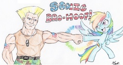 Size: 1092x576 | Tagged: safe, artist:joelashimself, rainbow dash, human, g4, crossover, guile, street fighter