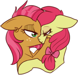 Size: 280x272 | Tagged: safe, artist:lulubell, apple bloom, babs seed, earth pony, pony, g4, duo, female, incest, kiss on the lips, kissing, lesbian, ship:appleseed, shipping, simple background, transparent background