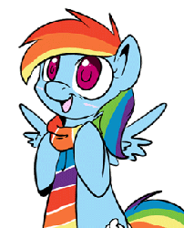 Size: 262x323 | Tagged: safe, artist:ianpo, artist:lustrous-dreams, rainbow dash, pegasus, pony, g4, animated, clothes, cute, dashabetes, female, hnnng, mare, open mouth, scarf, simple background, smiling, solo, weapons-grade cute, white background, wingding eyes, winter outfit