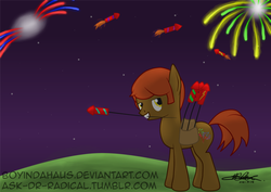 Size: 1024x724 | Tagged: safe, artist:boyindahaus, oc, oc only, oc:color boom, pony, fireworks, solo