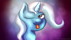 Size: 1536x864 | Tagged: safe, artist:tadashi--kun, trixie, g4, tongue out, wink