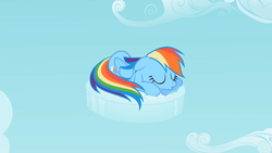 Size: 1280x720 | Tagged: safe, screencap, rainbow dash, pony, g4, the cutie pox, cloud, cloudy, sleeping, sleepydash, solo