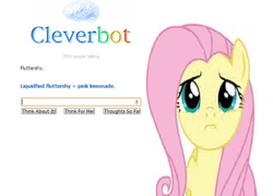 Size: 500x360 | Tagged: safe, fluttershy, g4, cleverbot, female, lemonade, meme, text