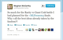 Size: 579x369 | Tagged: safe, rarity, g4, hilarious in hindsight, meghan mccarthy, rarity fighting a giant crab, text, twitter