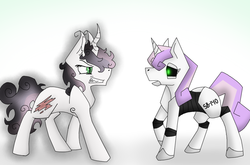Size: 988x654 | Tagged: safe, artist:gloompelt, sweetie belle, pony, robot, unicorn, friendship is witchcraft, mentally advanced series, g4, female, hooves, horn, male, mare, open mouth, stallion, sweetie bot, teeth, thrackerzod