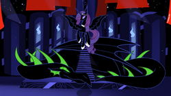 Size: 4279x2403 | Tagged: safe, artist:dotrook, nightmare rarity, spike, alicorn, dragon, pony, fanfic:a nightmare state of mind, g4, duo, fanfic, fanfic art, female, hilarious in hindsight, male, maleficent, nightmare raricorn, nightmare spike, race swap, raricorn, ship:dance of the nightmares, ship:nightmare sparity, shipping, straight, winged spike, wings