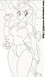 Size: 998x1700 | Tagged: safe, artist:jojocoso, applejack, earth pony, anthro, g4, applebucking thighs, breasts, busty applejack, clothes, curvy, female, gym uniform, monochrome, solo, sports panties, sweat, traditional art, water bottle