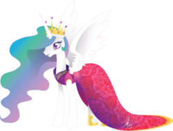 Size: 800x607 | Tagged: safe, artist:ladyamaltea, princess celestia, alicorn, pony, g4, clothes, dress, female, mare, simple background, solo, spread wings, transparent background, wings