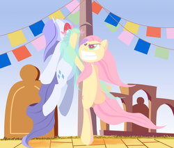 Size: 947x805 | Tagged: artist needed, safe, fluttershy, rarity, g4, drawfag, fight, shoryuken, street fighter