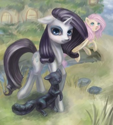 Size: 3407x3759 | Tagged: safe, artist:somepony77212, fluttershy, rarity, cat, g4