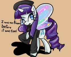 Size: 1280x1024 | Tagged: safe, artist:acharmingpony, rarity, alicorn, pony, g4, beatnik rarity, before it was cool, beret, butterfly wings, clothes, drawfag, female, glimmer wings, hat, hipster, solo