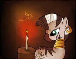 Size: 882x680 | Tagged: safe, artist:capreola, zecora, pony, zebra, g4, candle, female, solo