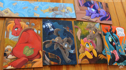 Size: 1180x658 | Tagged: safe, artist:kenket, artist:screwbald, artist:spainfischer, big macintosh, derpy hooves, discord, doctor whooves, fluttershy, queen chrysalis, time turner, twilight sparkle, g4, painting, photo, traditional art