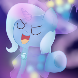 Size: 600x600 | Tagged: safe, artist:twithehedgehog, trixie, g4, bust, cape, clothes, eyes closed, hat, open mouth, solo, trixie's brooch, trixie's cape, trixie's hat