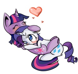 Size: 933x879 | Tagged: artist needed, source needed, safe, rarity, twilight sparkle, g4, blushing, cuddling, cute, female, heart, lesbian, love, ship:rarilight, shipping, simple background, white background