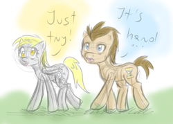 Size: 700x500 | Tagged: safe, artist:pms-ka, derpy hooves, doctor whooves, time turner, pegasus, pony, g4, derp, female, mare