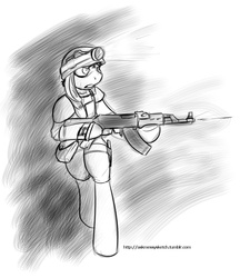 Size: 997x1152 | Tagged: safe, artist:messysketch, oc, oc only, pony, ak-47, bipedal, clothes, gun, rifle, uniform, weapon