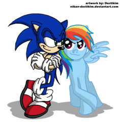 Size: 708x750 | Tagged: safe, artist:niban-destikim, rainbow dash, g4, crossover, male, simple background, sonic the hedgehog, sonic the hedgehog (series), transparent background