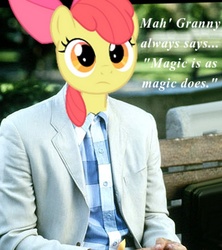 Size: 500x563 | Tagged: safe, artist:felix-kot, artist:vivagray, apple bloom, g4, forrest gump, parody, text