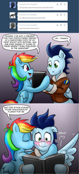 Size: 851x1859 | Tagged: safe, artist:pluckyninja, photo finish, rainbow dash, soarin', tumblr:sexy spitfire, g4, blushing, cheek kiss, female, kissing, male, pomf, ship:soarindash, shipping, straight, wingboner