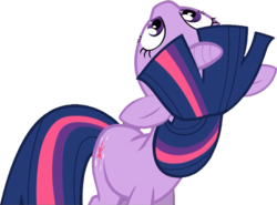 Size: 600x445 | Tagged: safe, edit, edited screencap, screencap, twilight sparkle, pony, unicorn, g4, curiosity, cute, female, floppy ears, looking up, mare, neck, not a vector, simple background, solo, transparent background, twiabetes, upside down