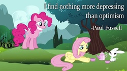 Size: 800x450 | Tagged: safe, artist:wisdomhoof, angel bunny, fluttershy, pinkie pie, g4, quote