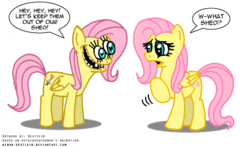 Size: 884x525 | Tagged: safe, artist:niban-destikim, fluttershy, .mov, shed.mov, g4, duality, fat albert and the cosby kids, fluttershed, hey hey hey, murdershy, pony.mov, self ponidox, simple background, transparent background