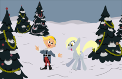 Size: 9260x6000 | Tagged: safe, artist:cooltomorrowkid, derpy hooves, elf, pegasus, pony, g4, absurd resolution, christmas, crossover, duo, female, hermey, mare, rudolph the red nosed reindeer