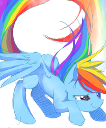 Size: 500x600 | Tagged: safe, artist:rosurin, rainbow dash, pegasus, pony, g4, crouching, female, mare, pounce, simple background, solo, white background