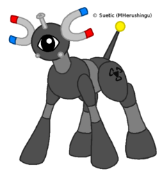 Size: 586x630 | Tagged: safe, artist:masuta-herushingu, magnemite, pokémon, ponified, rule 85, wat