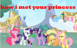 Size: 8192x5120 | Tagged: safe, applejack, fluttershy, pinkie pie, rainbow dash, rarity, spike, twilight sparkle, alicorn, pony, g4, absurd resolution, how i met your mother, mane seven, twilight sparkle (alicorn)