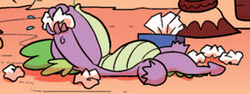 Size: 286x107 | Tagged: safe, idw, official comic, spike, dragon, g4, spoiler:comic, crying, lying down, male, on back, out of context, solo, tissue, tissue box