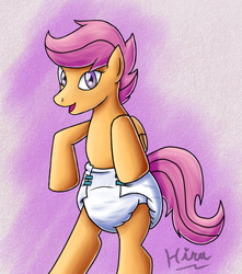 Size: 796x900 | Tagged: safe, scootaloo, pegasus, pony, g4, crinkleloo, diaper, fanart, female, non-baby in diaper, solo