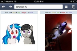 Size: 480x320 | Tagged: safe, dj pon-3, octavia melody, vinyl scratch, g4, exploitable meme, juxtaposition, juxtaposition win, meta