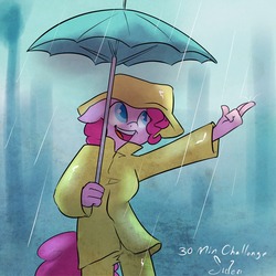 Size: 990x990 | Tagged: safe, artist:siden, pinkie pie, earth pony, anthro, g4, rain, solo, umbrella