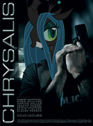 Size: 734x1000 | Tagged: safe, queen chrysalis, g4, gun, movie poster, parody