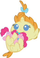 Size: 745x1072 | Tagged: safe, artist:tehcrashxor, pinkie pie, pumpkin cake, pony, unicorn, g4, baby, doll, female, plushie