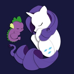 Size: 1200x1200 | Tagged: safe, artist:the-paper-pony, rarity, spike, g4, sleeping