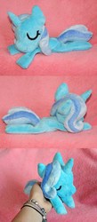 Size: 850x1956 | Tagged: safe, artist:silkencat, trixie, g4, beanie (plushie), filly, irl, photo, plushie, sleeping