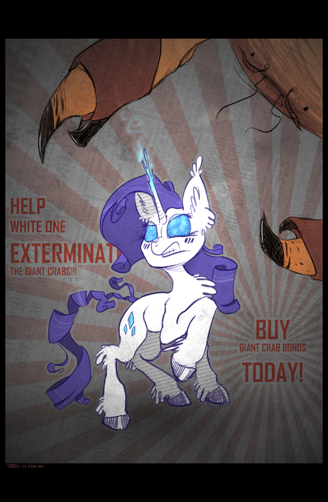 Mlp Rarity Fighting #281695 - safe, artist:coloredspice, rarity, crab, g4, magic, poster ...
