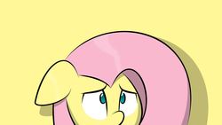 Size: 1920x1080 | Tagged: safe, artist:parttimebrony, fluttershy, pegasus, pony, g4, female, floppy ears, mare, scared, simple background, solo, yellow background