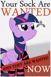 Size: 612x930 | Tagged: safe, artist:parttimebrony, twilight sparkle, pony, g4, clothes, female, misspelling, poster, propaganda, socks, solo, striped socks