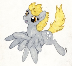 Size: 651x602 | Tagged: safe, artist:jenkiwi, derpy hooves, pegasus, pony, g4, female, flying, mare, solo, traditional art