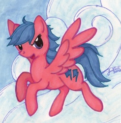 Size: 530x538 | Tagged: safe, artist:jenkiwi, firefly, pegasus, pony, g1, g4, female, flying, g1 to g4, generation leap, mare, solo, traditional art