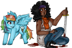 Size: 721x487 | Tagged: safe, artist:superlucky13, rainbow dash, human, g4, blood, crossover, michonne, the walking dead