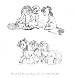 Size: 1221x1280 | Tagged: safe, artist:baron engel, apple bloom, scootaloo, sweetie belle, g4, cutie mark crusaders, monochrome, pencil drawing, traditional art