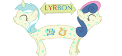 Size: 1300x605 | Tagged: safe, artist:bucky, bon bon, lyra heartstrings, sweetie drops, earth pony, pony, unicorn, g4, catdog, conjoined, crossover, female, fusion, hilarious in hindsight, lesbian, lyrabon (fusion), lyrbon, pushmi-pullyu, ship:lyrabon, shipping, simple background, spots, transparent background, we have become one