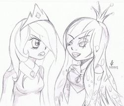 Size: 960x818 | Tagged: source needed, safe, princess celestia, queen chrysalis, human, g4, humanized