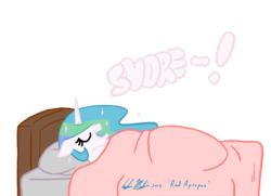 Size: 2080x1509 | Tagged: safe, artist:redapropos, princess celestia, pony, g4, bed, female, sleeping, snoring, solo