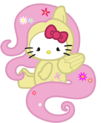 Size: 680x827 | Tagged: safe, fluttershy, cat, g4, crossover, hello kitty, hello kitty (character), kitty white, my little kitty, sanrio, simple background, transparent background